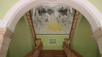 Gemälde von Kampf der Maya im Palacio de Gobierno