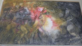 Gemälde von Kampft der Maya im Palacio de Gobierno