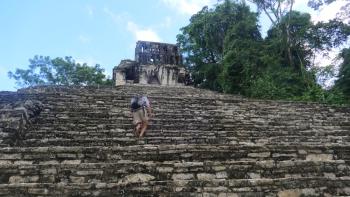 Aufstieg bei 30 Grad auf den Templo de la Cruz; oben gab es ein paar Reliefs zu sehen