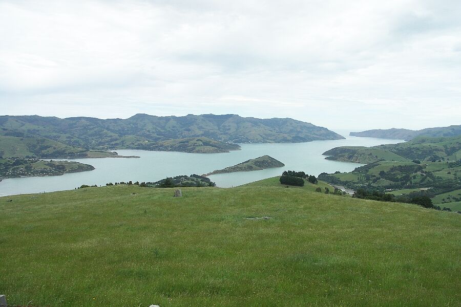 Akaroa Harbour, der Karter einer uralten Vulkans